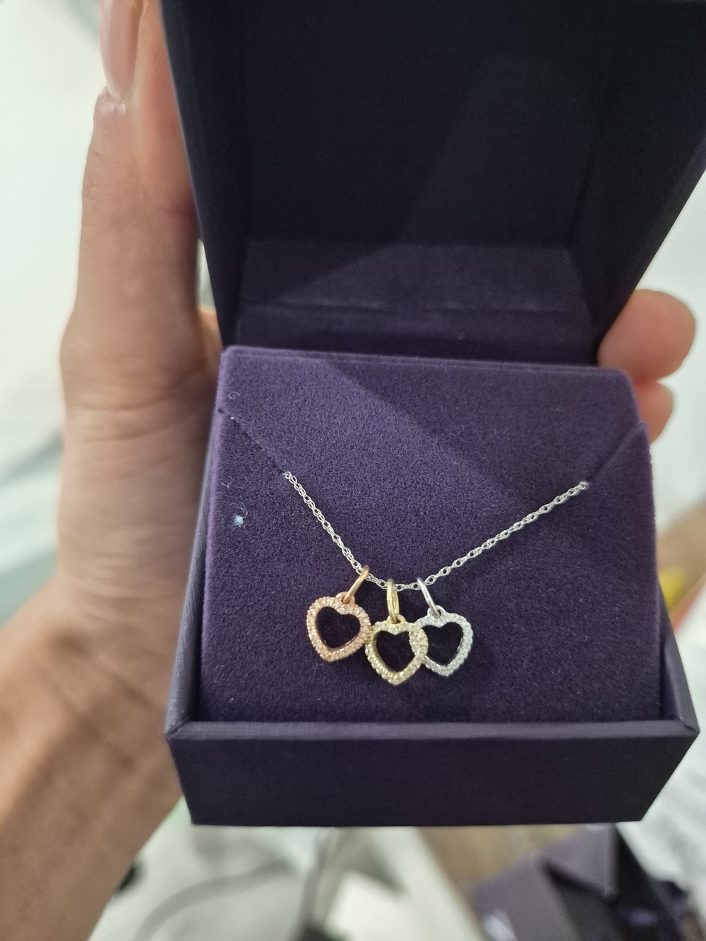 Zales Three-Tone Heart Necklace - Gold, Rose Gold, Silver